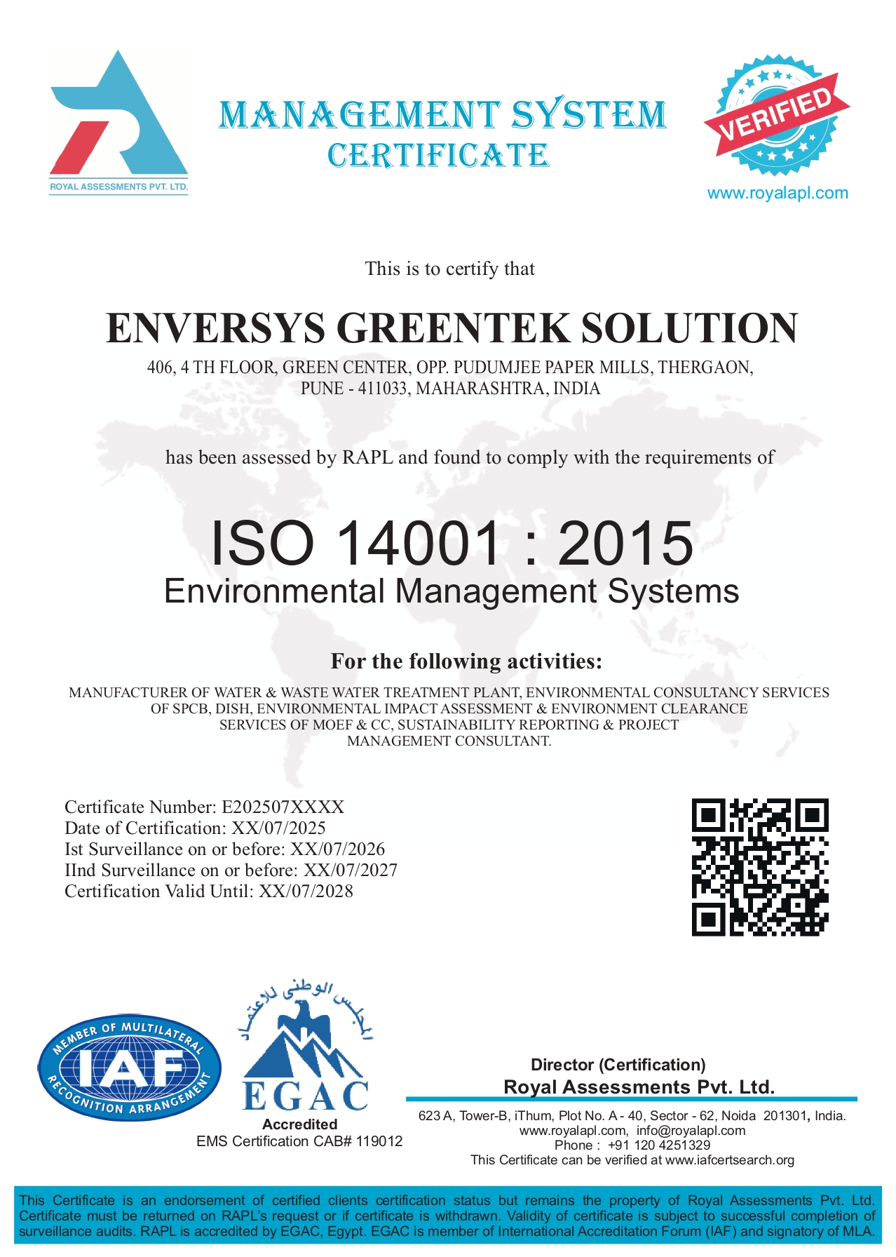ISO 14001:2015 Certificate